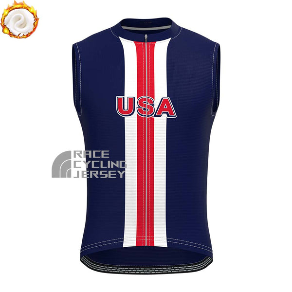 United States Blue Fleece Sleeveless Cycling Jersey