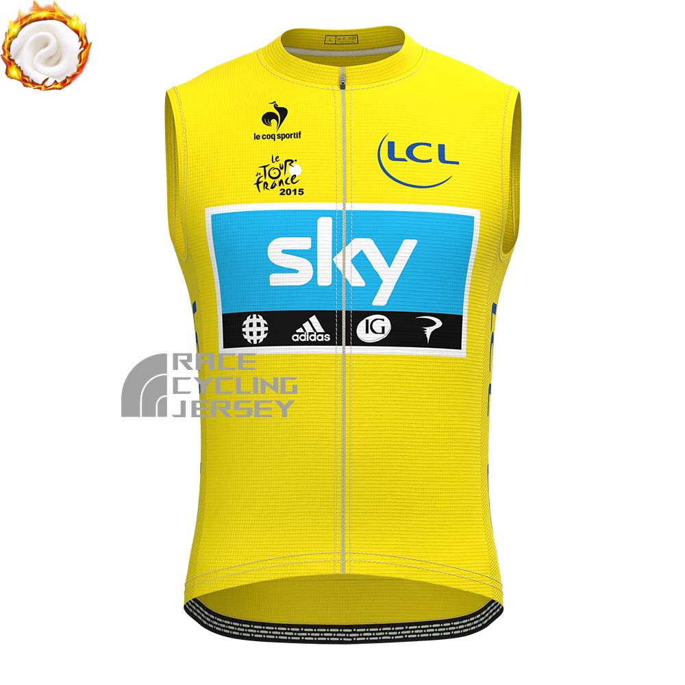 2015 Sky Yellow Fleece Sleeveless Cycling Jersey
