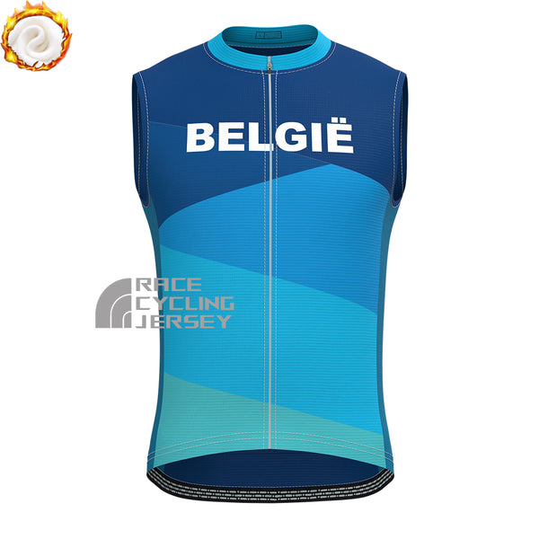 Belgium Blue Fleece Sleeveless Cycling Jersey