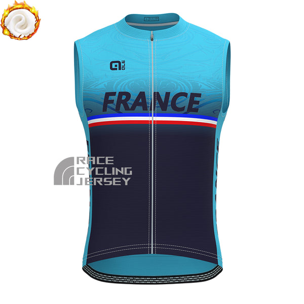 France Deep Blue Fleece Sleeveless Cycling Jersey