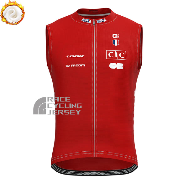 France Red Fleece Sleeveless Cycling Jersey