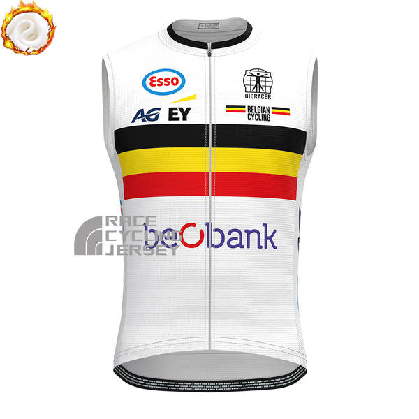 Belgium White Fleece Sleeveless Cycling Jersey