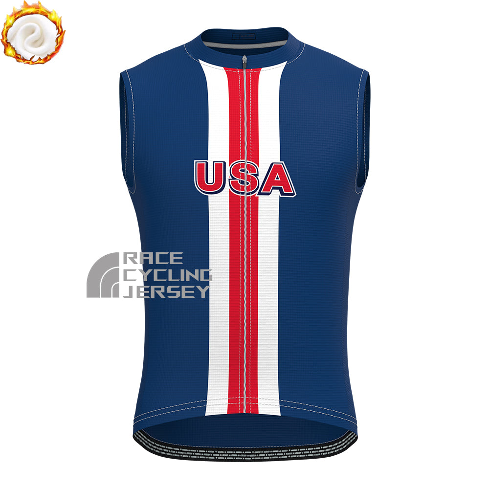 USA Blue Fleece Sleeveless Cycling Jersey