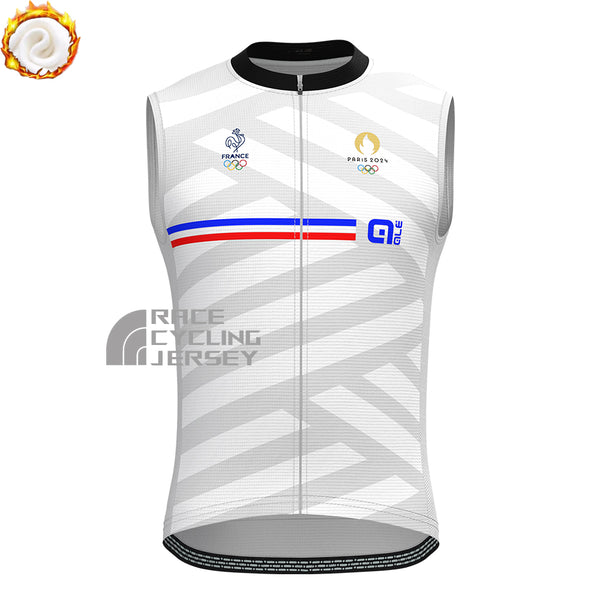 France Stripes Fleece Sleeveless Cycling Jersey