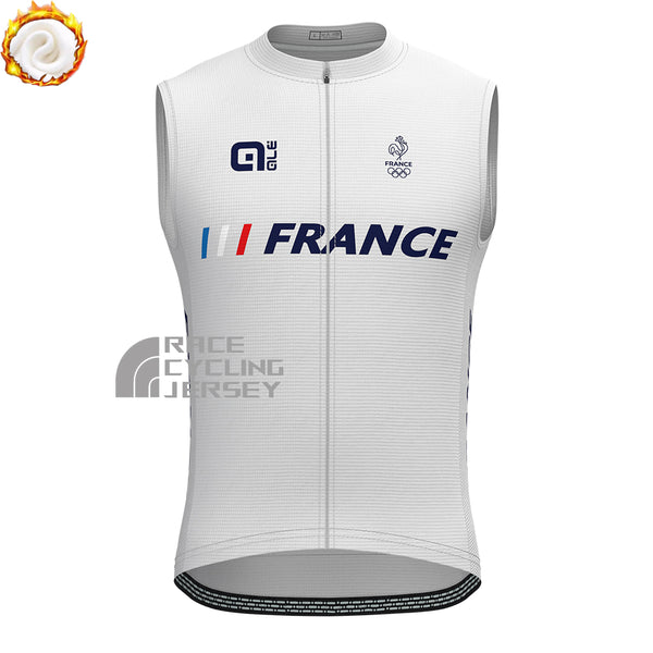 France White Fleece Sleeveless Cycling Jersey