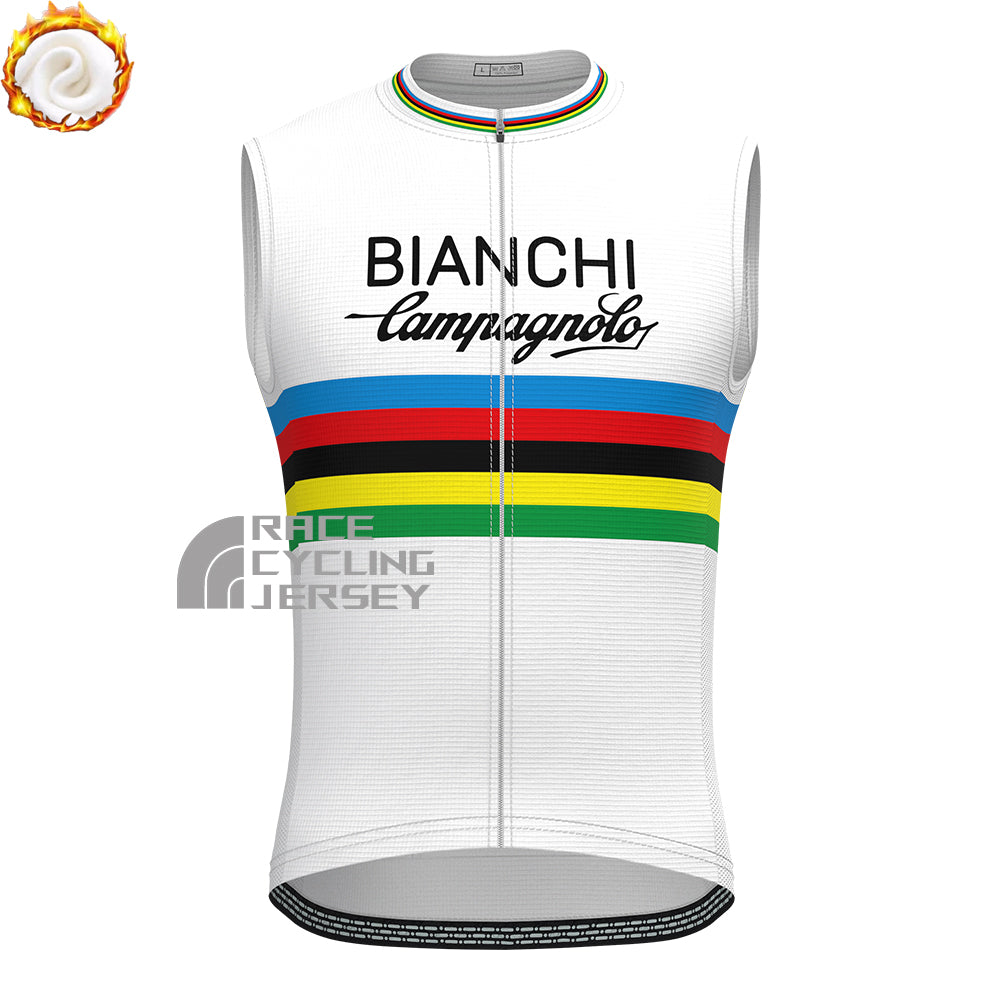 Stripes White Bianchi Fleece Sleeveless Cycling Jersey