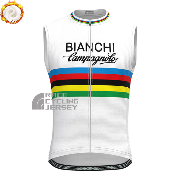 Stripes White Bianchi Fleece Sleeveless Cycling Jersey