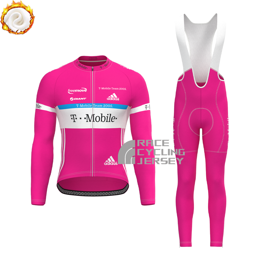 2005 Pink Fleece Long Sleeves Cycling Kits